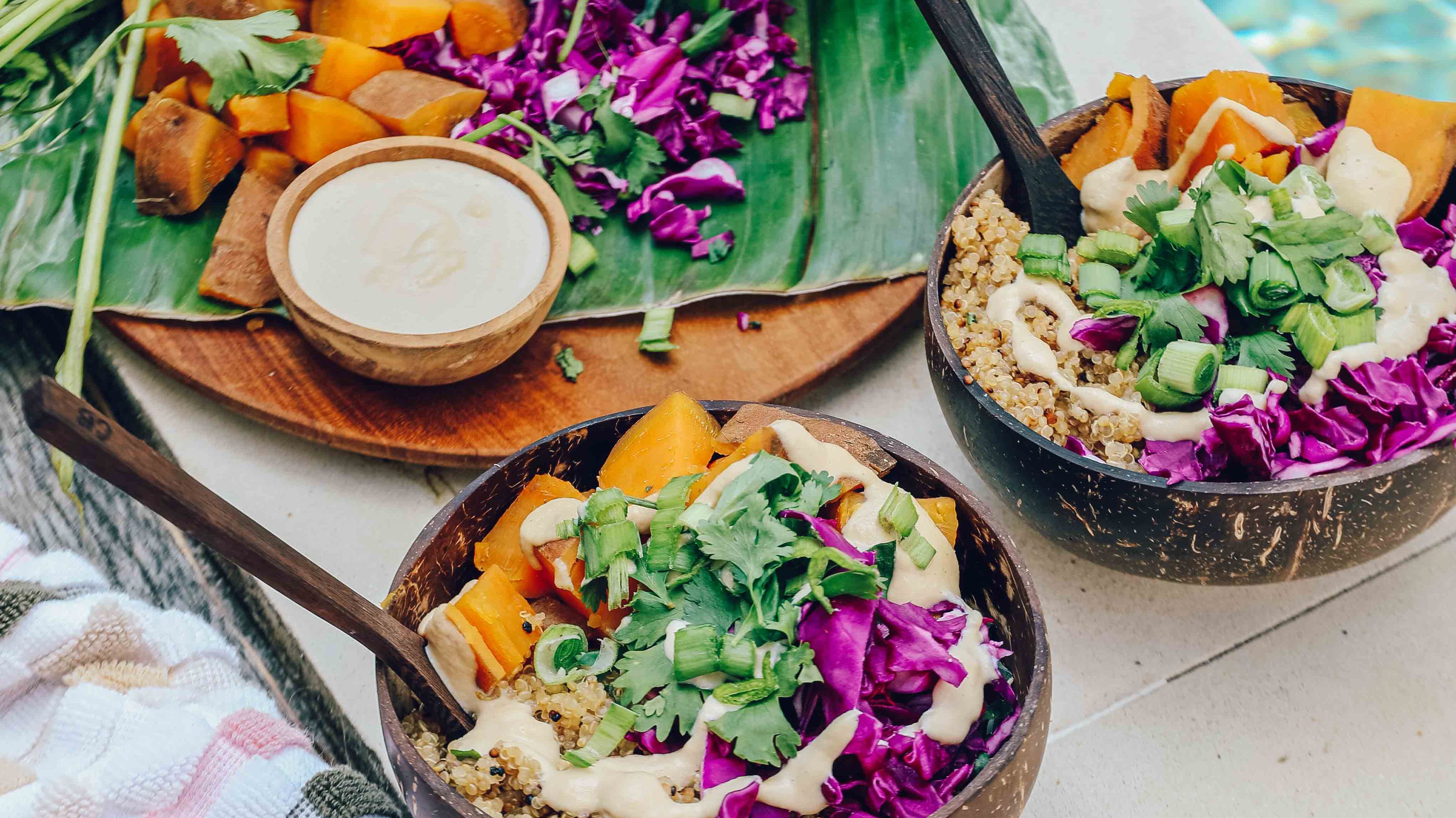 Quinoa Sweet Potato Bowls with Cashew Dressing