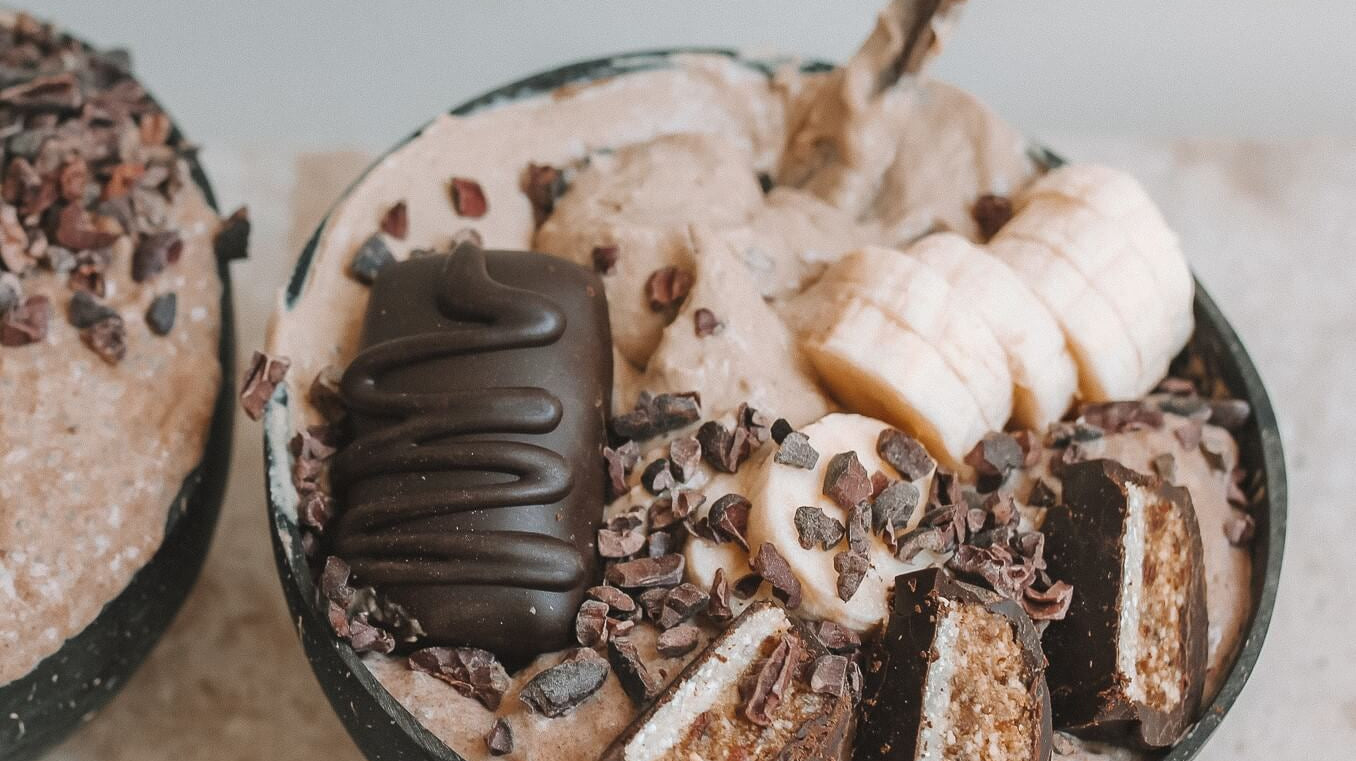 Chocolate Chia Pudding with Caramel Nice Cream