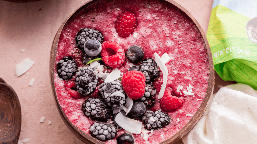 Organic Pomegranate and Coconut Protein Smoothie Bowl