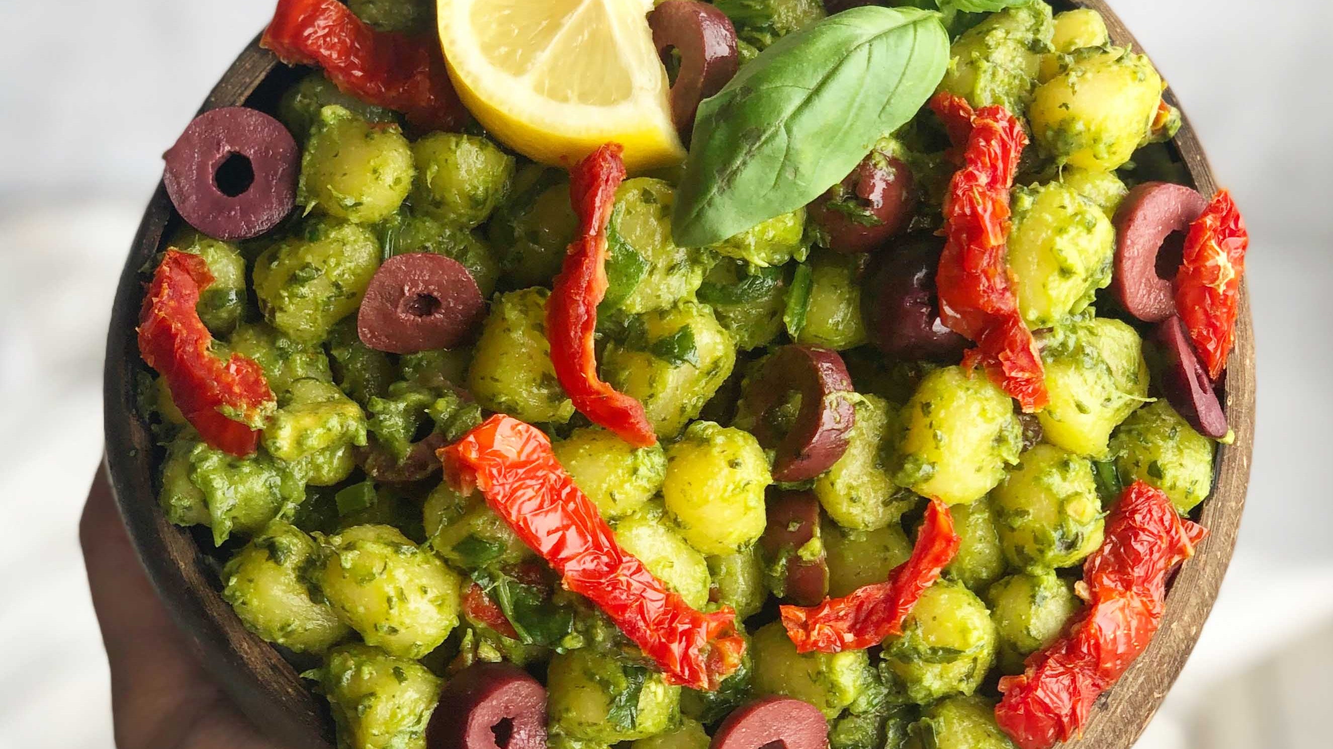 Pesto Gnocchi with Olives & Sun-dried Tomatoes