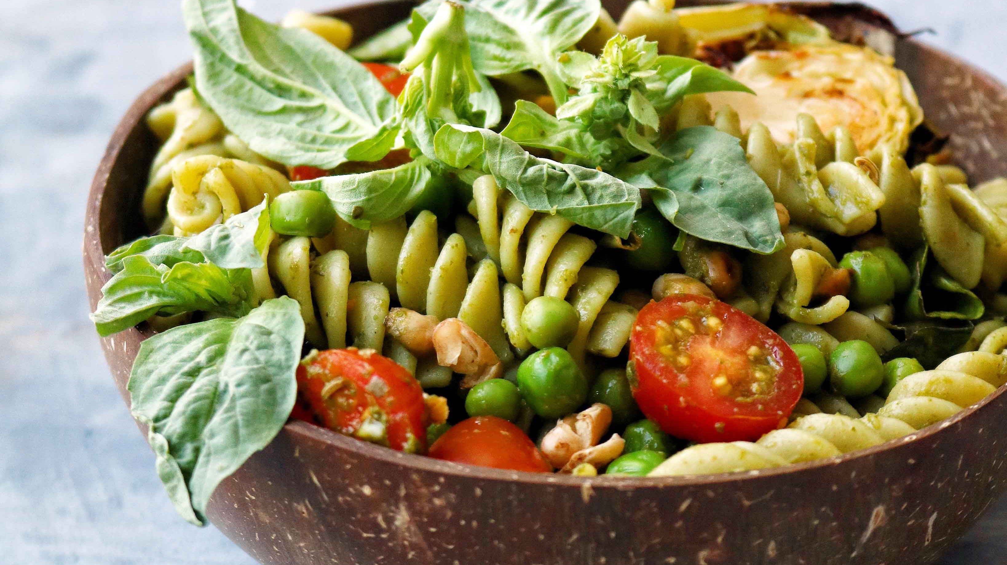 Pesto Pasta with Roasted Chickpeas