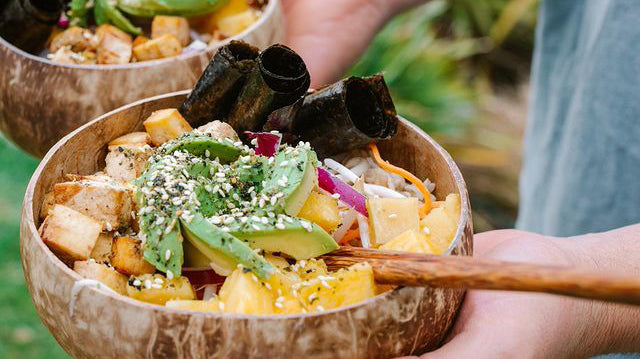 Tofu Poke Bowl with Avocado and Fresh Seaweed