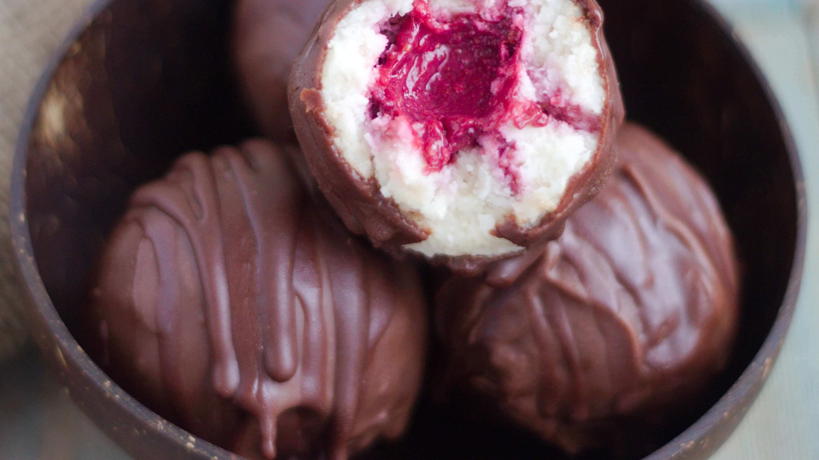 Raspberry Filled Bounty Balls