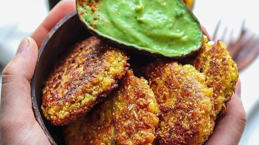 Spicy Corn Fritters with an Avocado Basil Dip