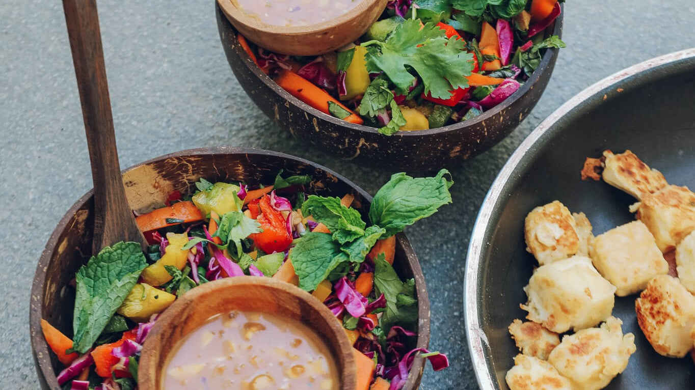 Herby Rainbow Slaw with Sesame Tofu