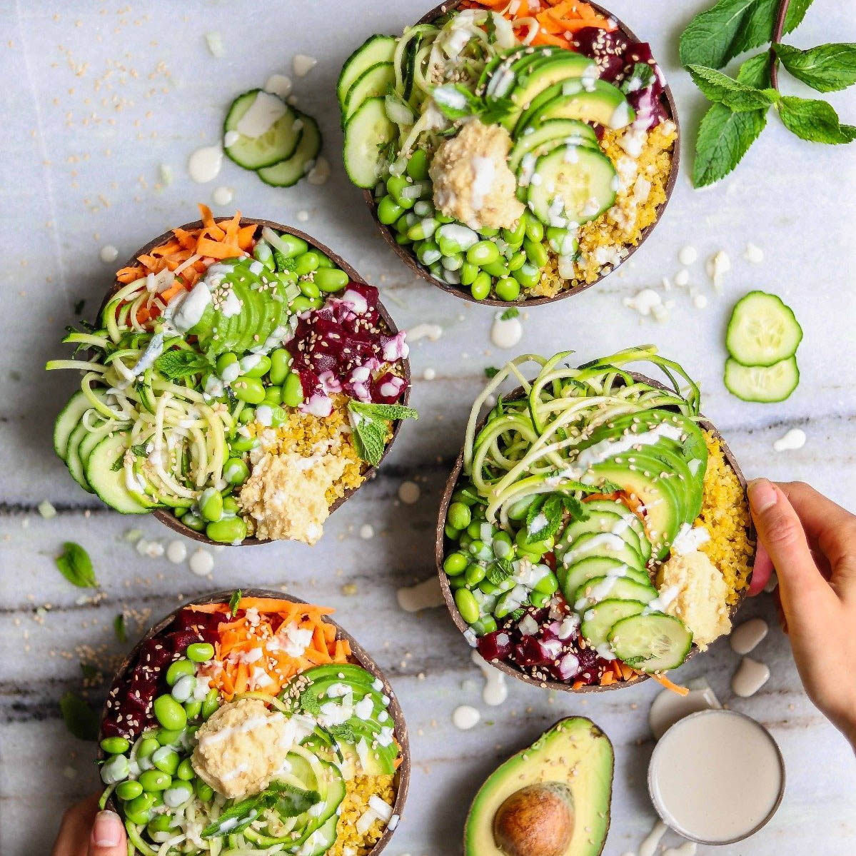 Rainbow Buddha Bowls with Garlic Tahini Dressing