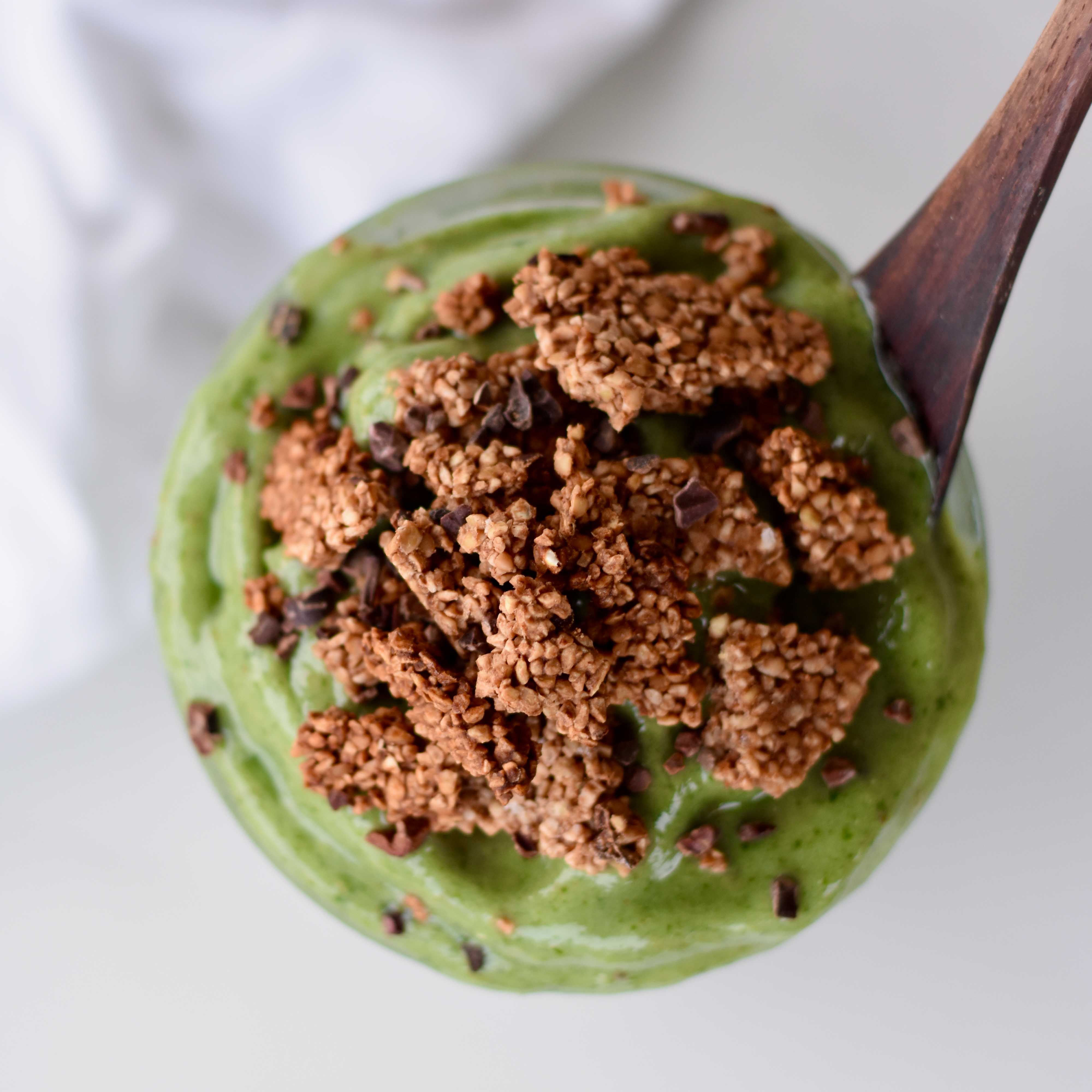 Chocolate Buckwheat Clusters with Mint Nice Cream