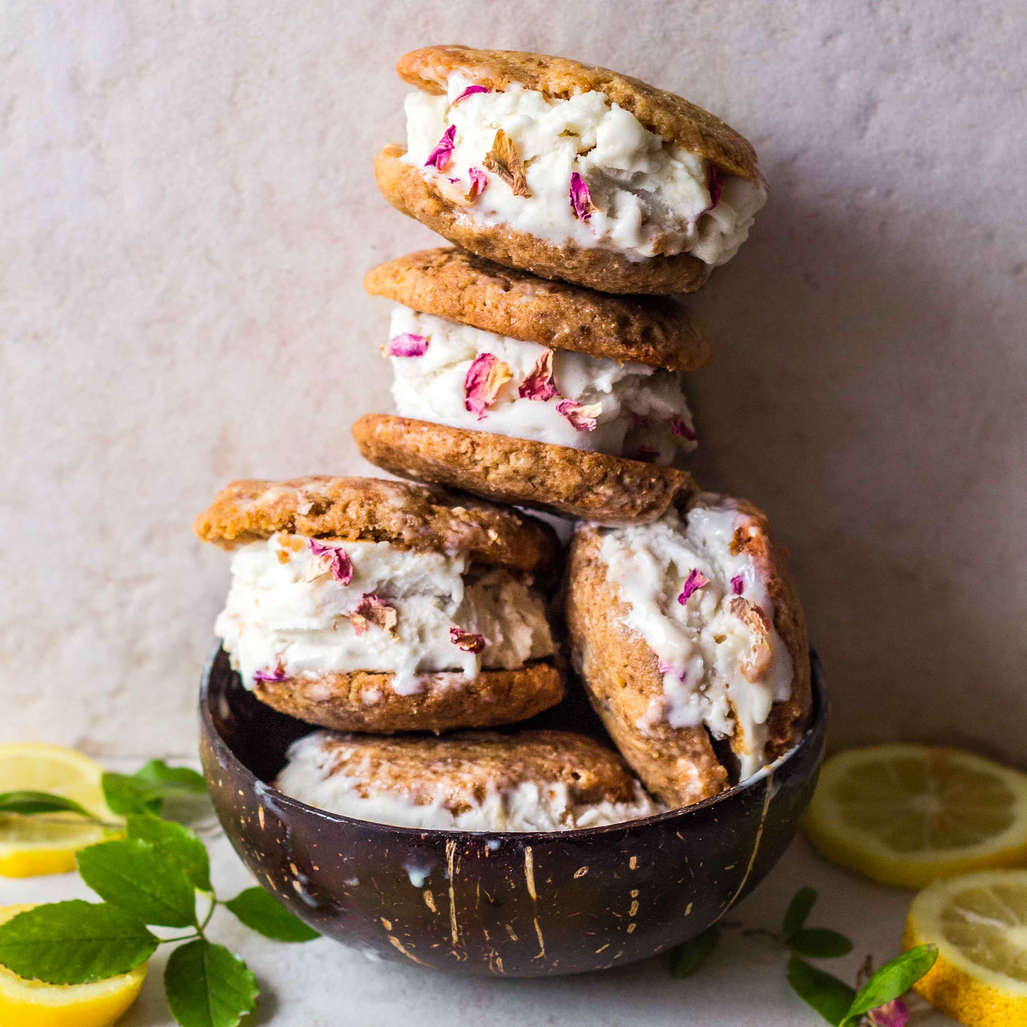 Lemon and White Chocolate Cookie Ice Cream Sandwiches